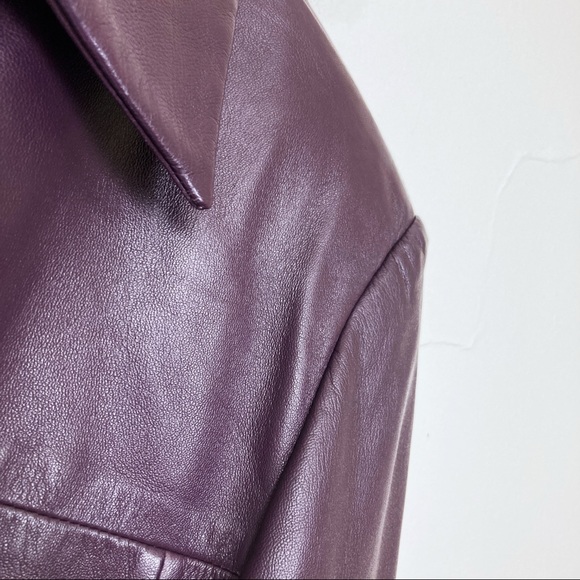 Vintage y2k purple leather jacket plum short cropped minimalist chic fitted - Picture 8 of 15